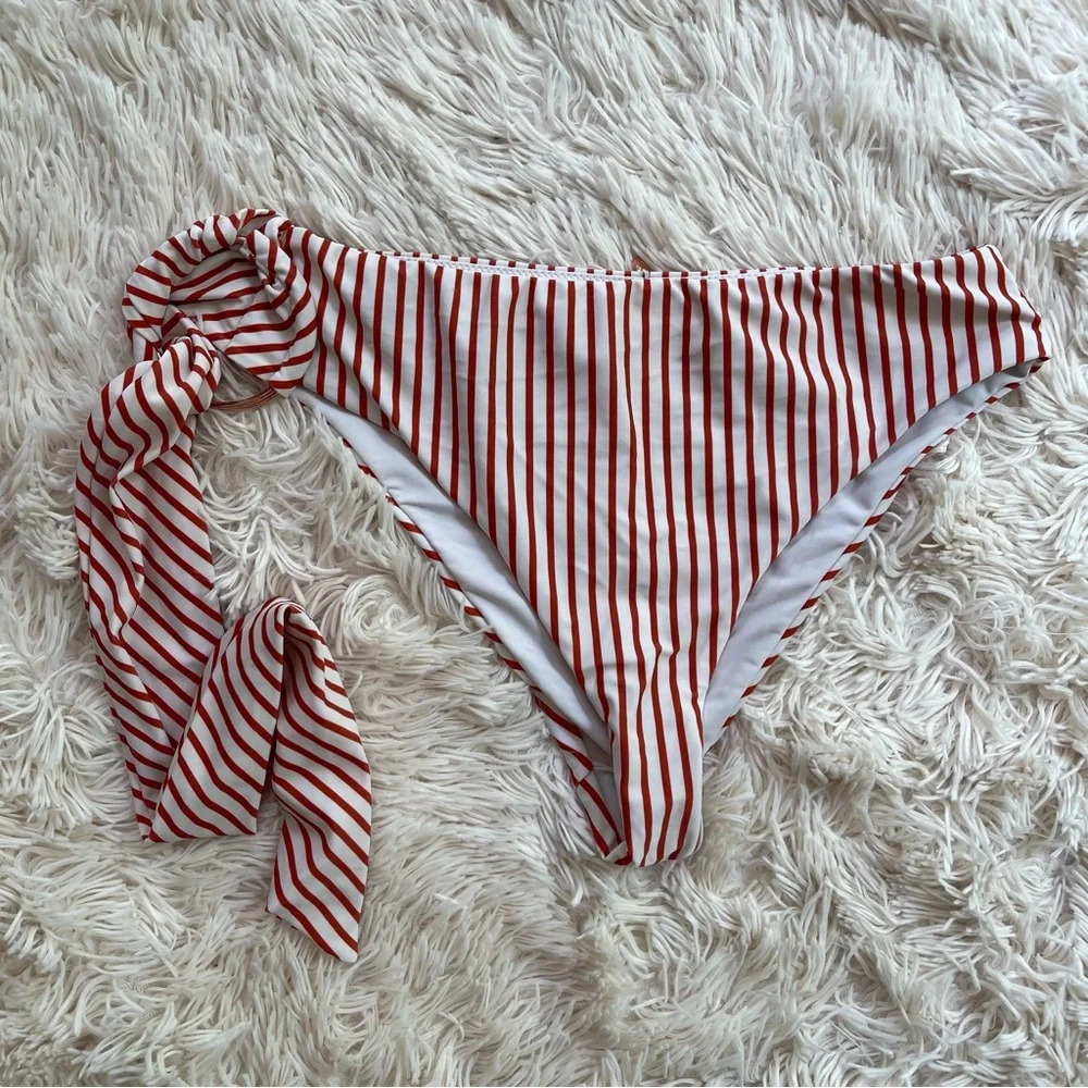 For love & lemons striped swimsuit bottom high waisted belted white red size S